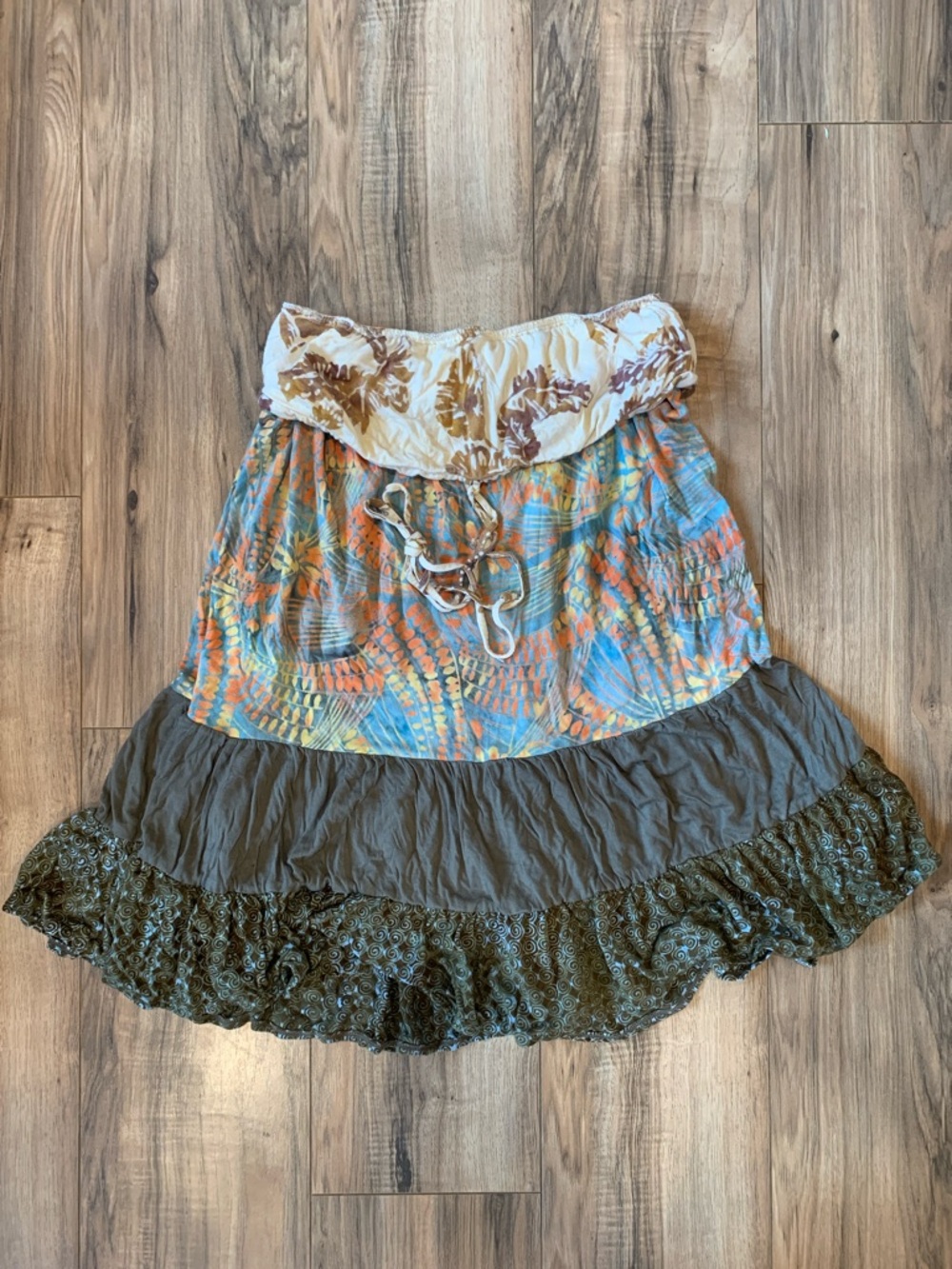 Women's Santiki Tiered Ruffle Knee Length Mixed Floral Print Boho Skirt XL